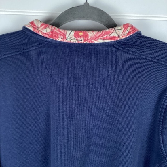 Orvis 1/4 Zip Pullover Womens Size XL Blue Floral Trim Preppy Cuffed Cotton - Picture 5 of 7